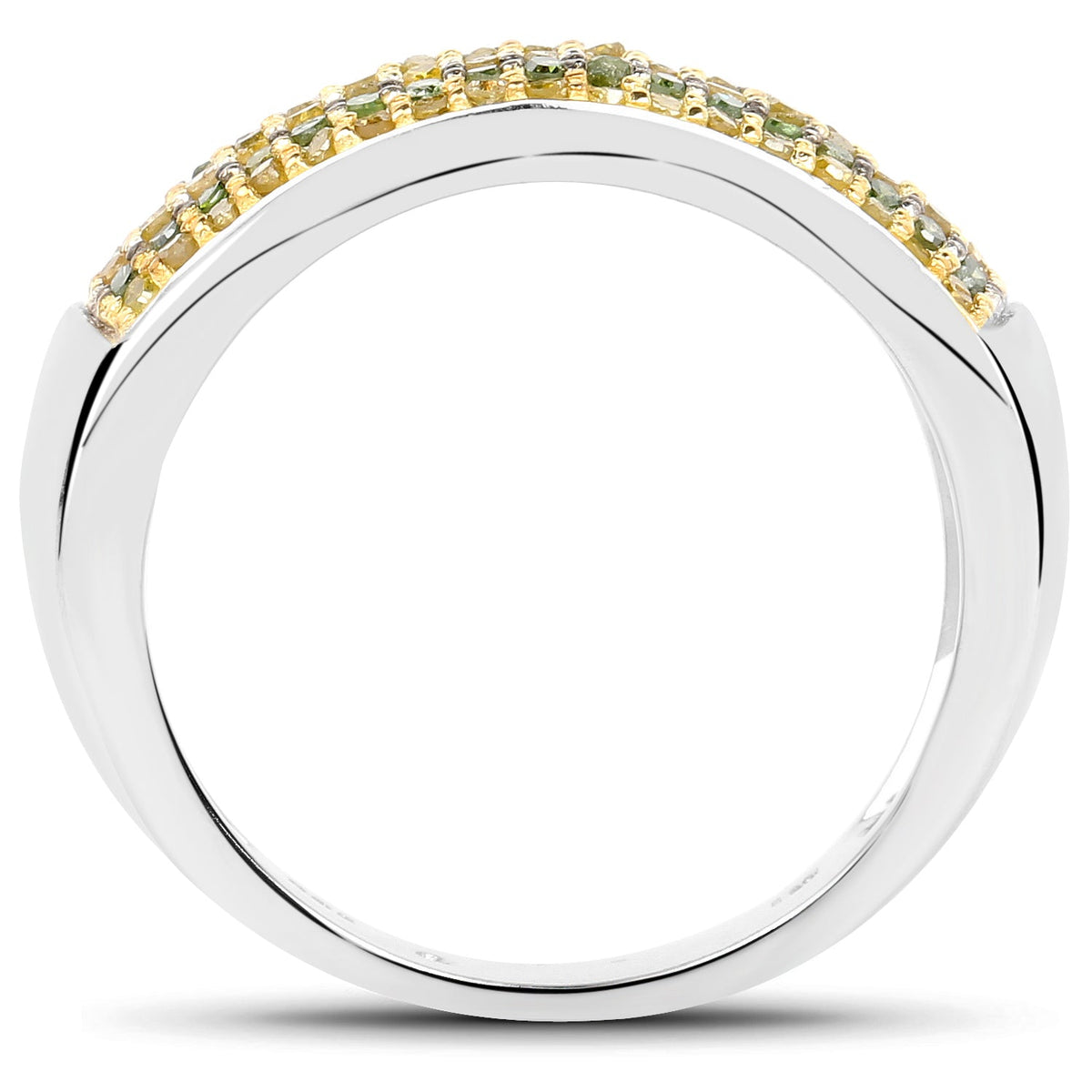 Anillo de plata de ley .925 con diamantes verdes y amarillos auténticos de 0.43 quilates