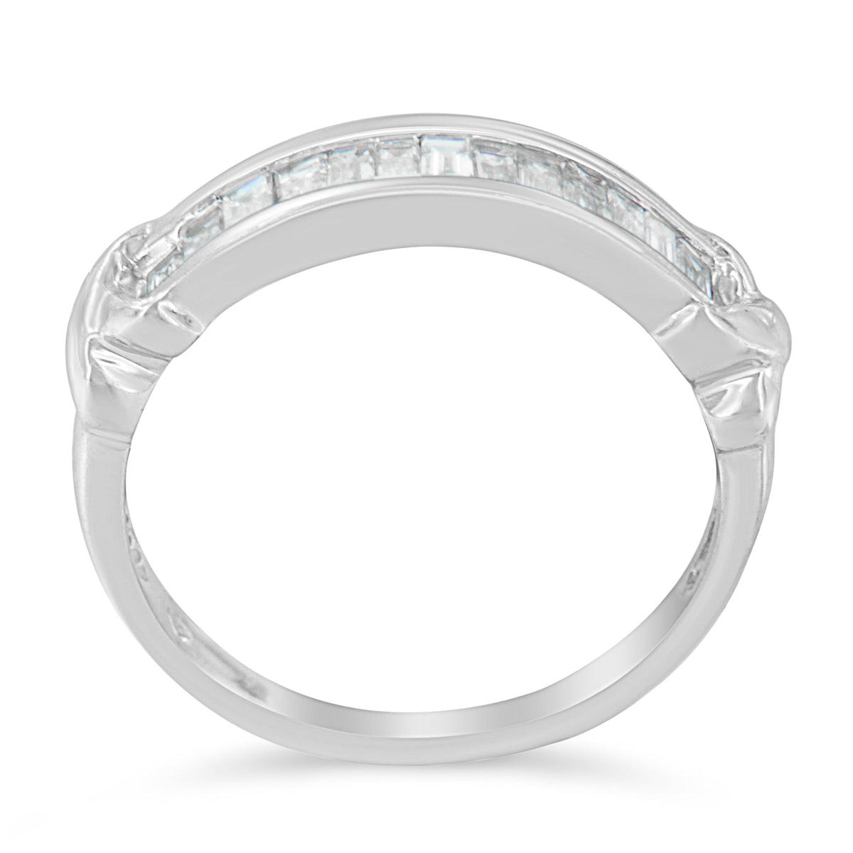 Anillo de boda de plata de ley .925 con diamantes talla baguette de 1/2 ct en engaste de canal en forma de X (color H-I, claridad I1-I2) - Talla 6-1/2