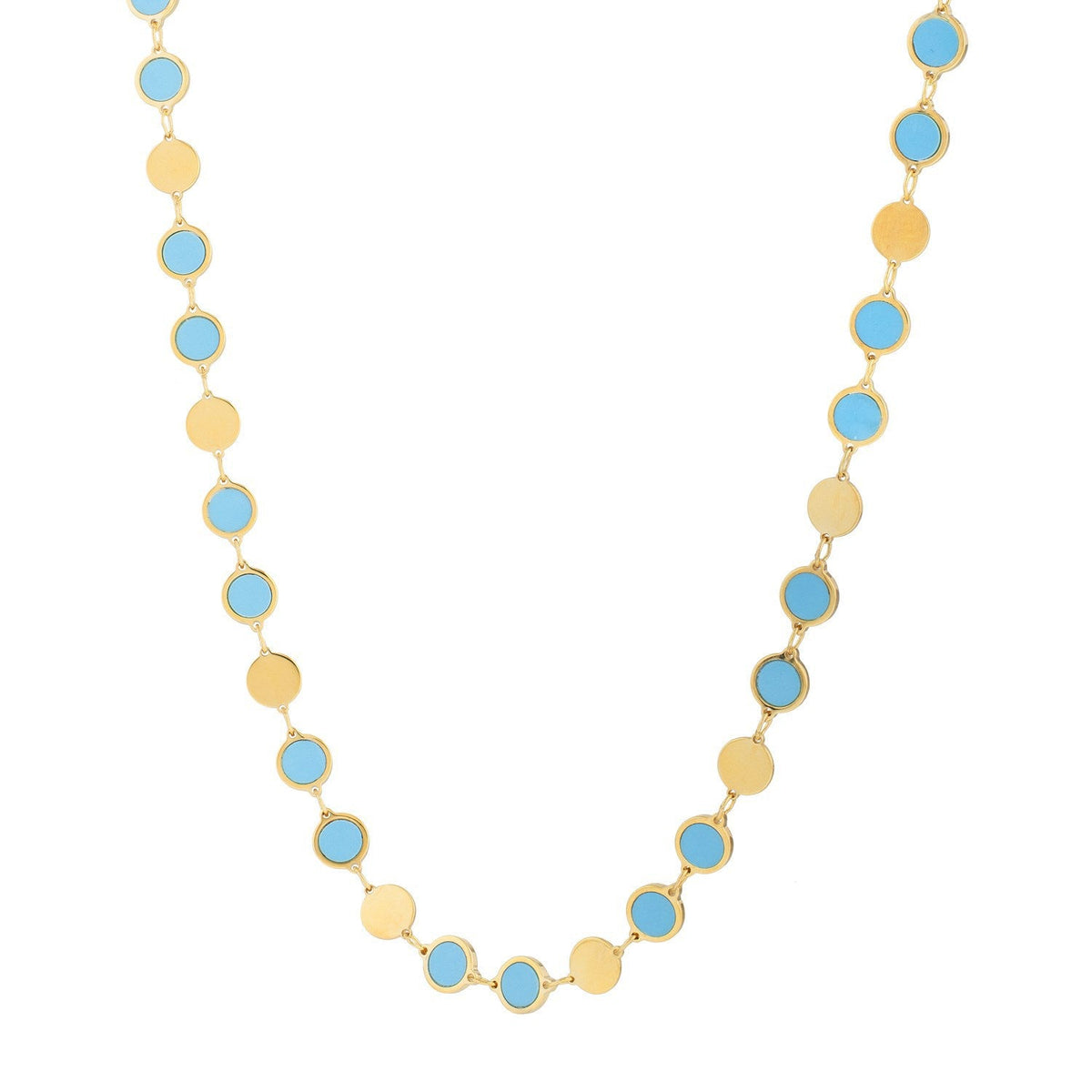 Collar de cadena con gema de espejo geométrico de turquesa en oro amarillo de 14k (5.00 mm)
