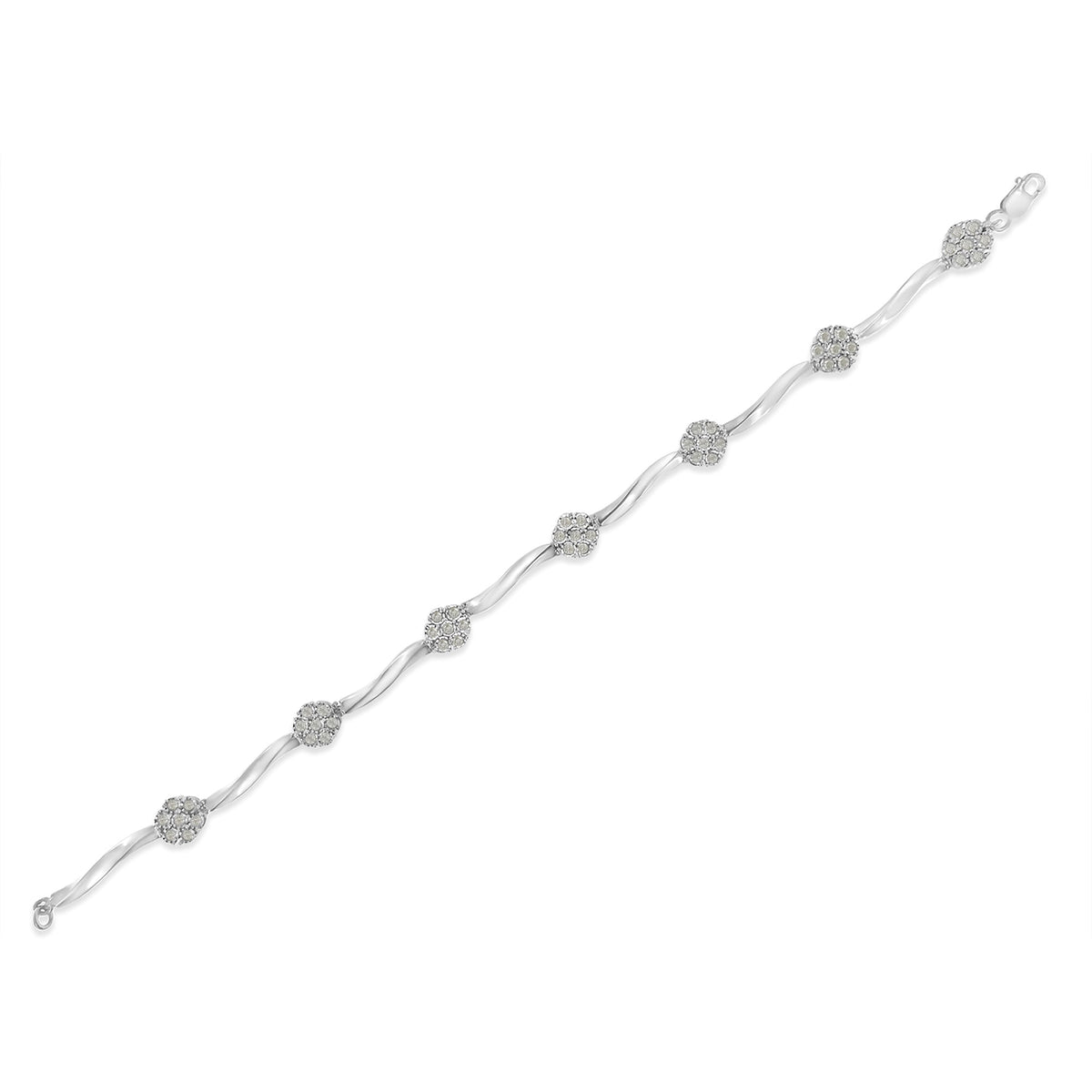 Pulsera de tenis de plata esterlina .925 con diseño de estación de diamantes en racimo de 1,0 Cttw con engaste milagroso y barra trenzada de 17,78 cm (color H-I, claridad I1-I2)