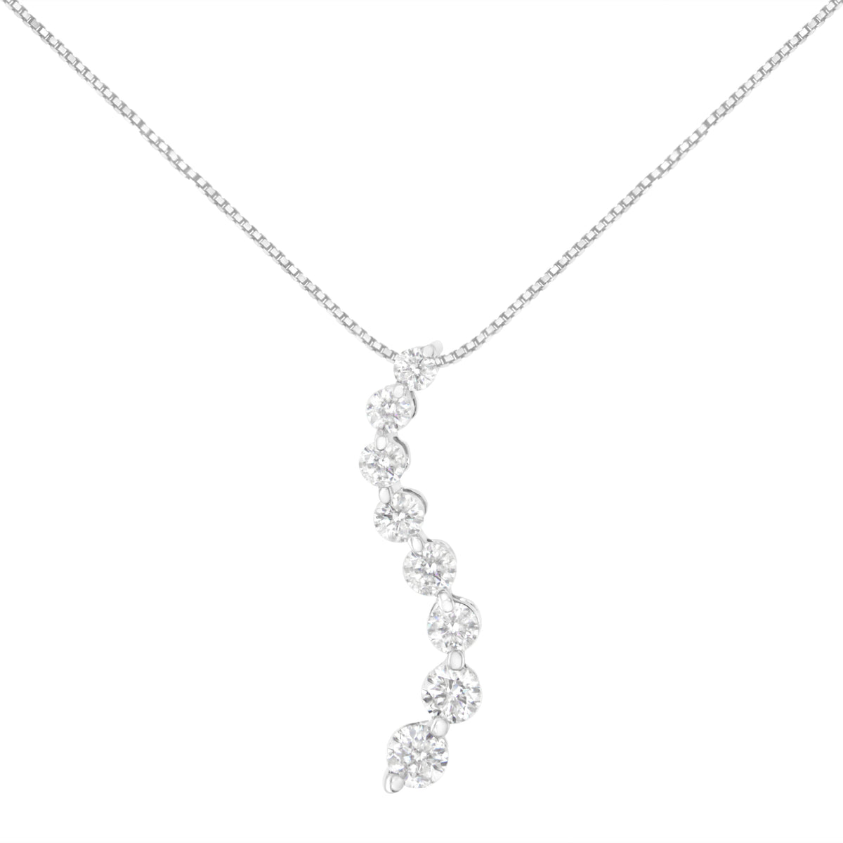 Colgante de oro blanco de 14k con certificación AGS, 3.0 quilates de diamantes baguette y de talla redonda brillante, estilo "Journey", collar de 18" (color F-G, claridad I1-I2)