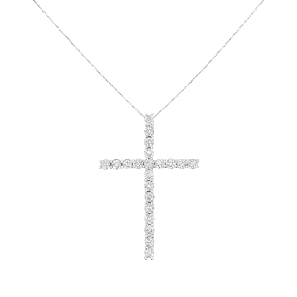 .925 Sterling Silver 4.0 Cttw Diamond 2-1/4" Cross Pendant with Box Chain Necklace (I-J Color, I1-I2 Clarity) - 18"