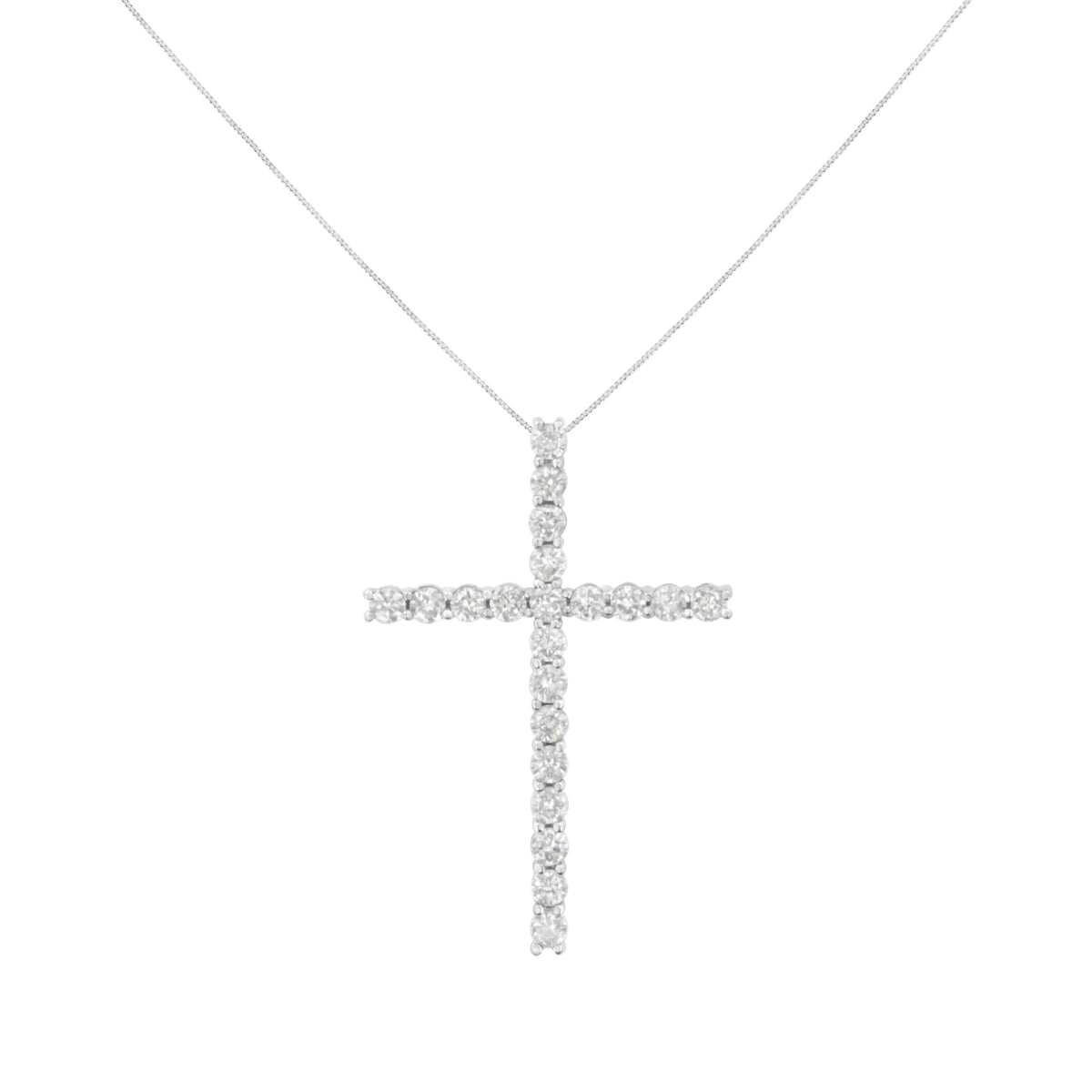 Colgante de cruz de plata de ley .925 con diamantes de 4.0 Cttw de 2-1/4" con cadena tipo caja (color I-J, claridad I1-I2) - 18"