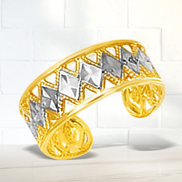 Anillo de pie tipo brazalete de oro bicolor de 14k con diseño de diamante troquelado
