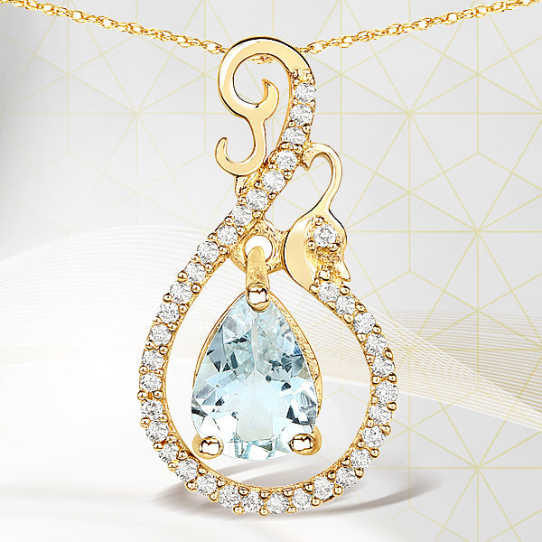 Colgante de oro amarillo de 14 quilates con aguamarina genuina de 0,76 quilates y diamantes blancos