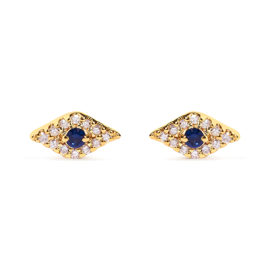 10K Yellow Gold Blue Sapphire and Diamond Accent Evil Eye Stud Earring (H-I Color, I1-I2 Clarity)