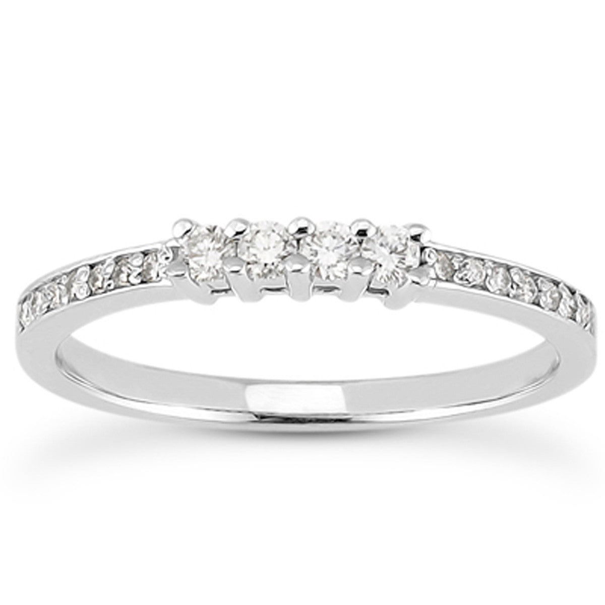 Alianza de boda de oro blanco de 14 quilates con diamantes engastados en pavé y diamantes engastados en garras