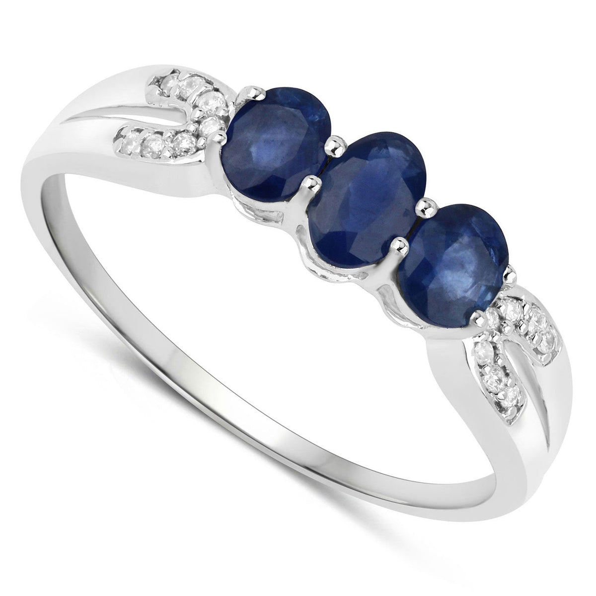 Anillo de 14 quilates de oro blanco con zafiro azul genuino de 0,73 quilates y diamantes blancos