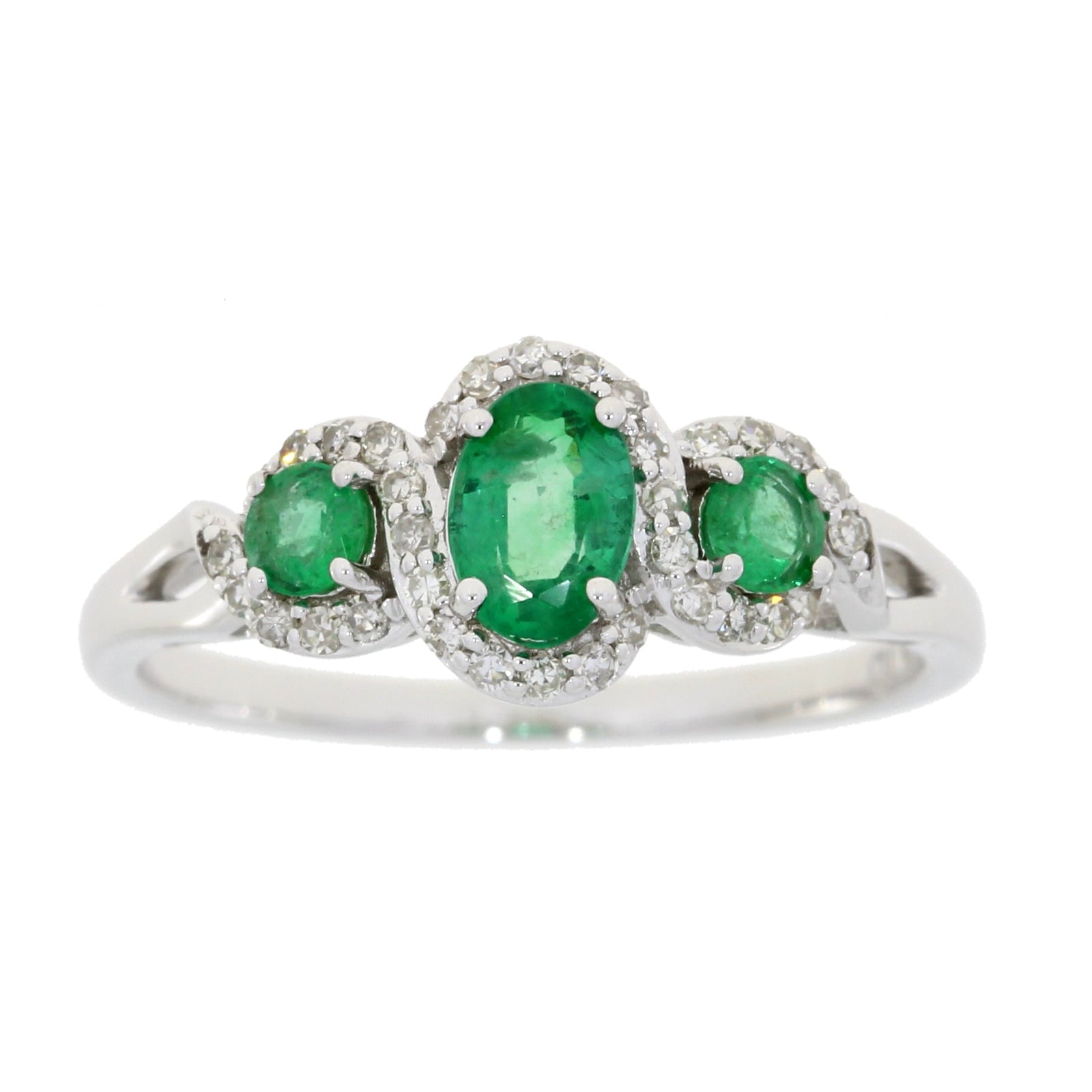 Anillo de oro blanco de 14 quilates con esmeralda y diamante natural de 0,84 ct