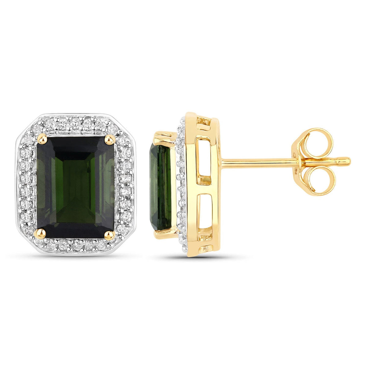 Pendientes de oro amarillo de 14 quilates con turmalina verde genuina de 3,57 quilates y diamantes blancos