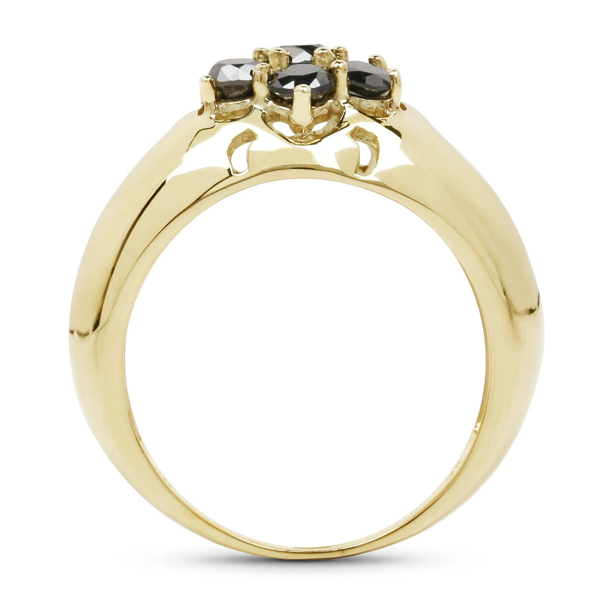 Anillo de plata de ley .925 chapado en oro amarillo de 14 quilates con diamantes negros genuinos de 0.98 quilates