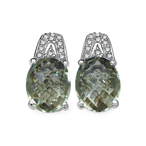Pendientes de plata de ley con amatista verde auténtica de 5,25 quilates y detalles de diamantes auténticos de 0,15 ct.p.t.