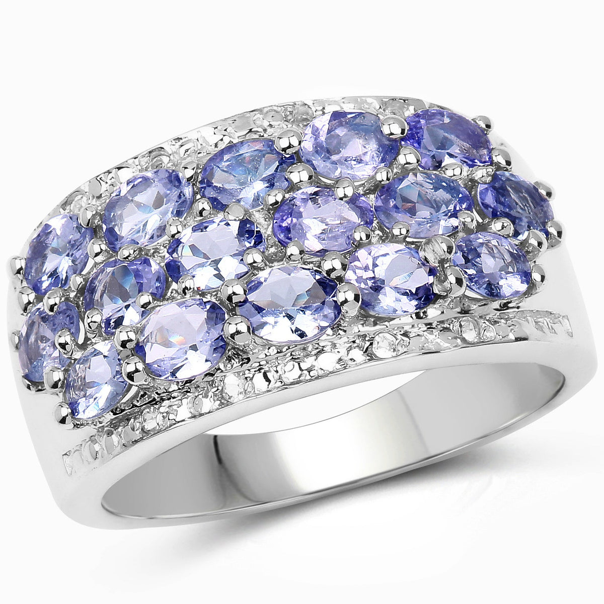 Anillo de plata de ley .925 con tanzanita genuina de 2.76 quilates y topacio blanco