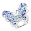 Anillo de plata de ley .925 con tanzanita genuina de 3.60 quilates y topacio azul suizo