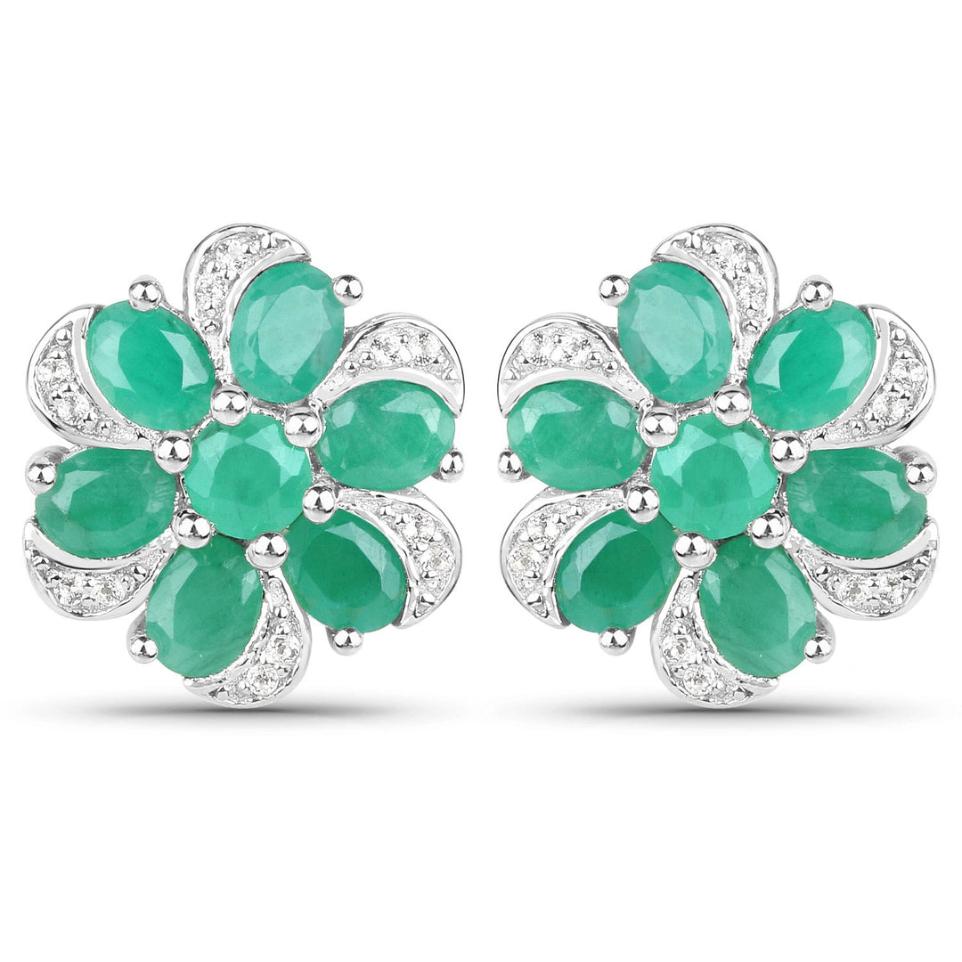 7.84 Carat Genuine Emerald and White Topaz .925 Sterling Silver 3 Piece Jewelry Set (Ring, Earrings, and Pendant w/ Chain)