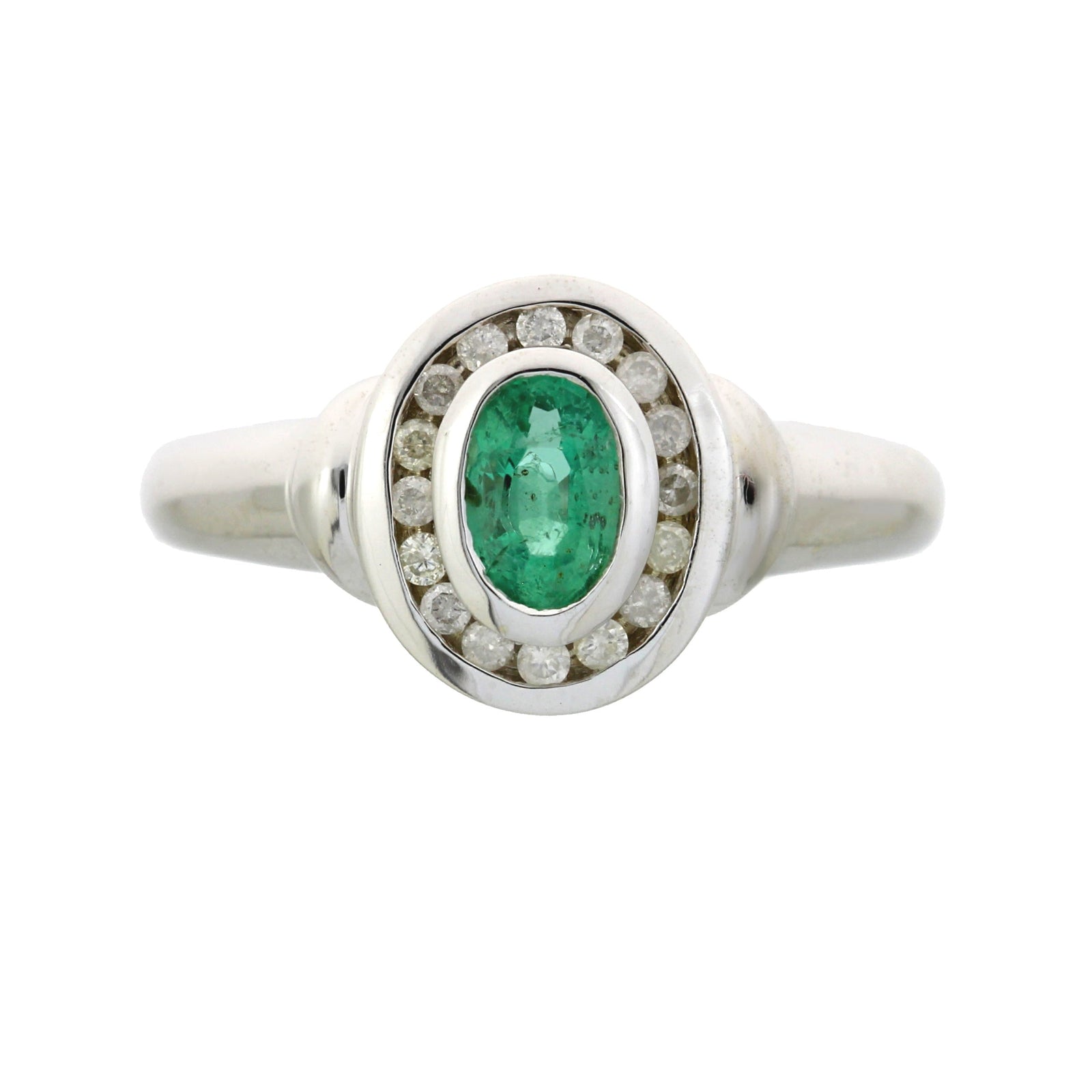 Anillo de oro blanco de 10 qt con esmeralda y diamante natural de 0,60 ct