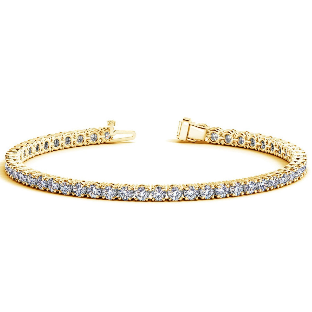 Pulsera de tenis de oro amarillo de 14 quilates con diamantes redondos cultivados en laboratorio (7 qt F/G VS2/SI1)