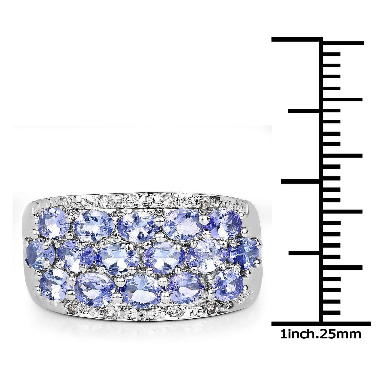 Anillo de plata de ley .925 con tanzanita genuina de 2.76 quilates y topacio blanco