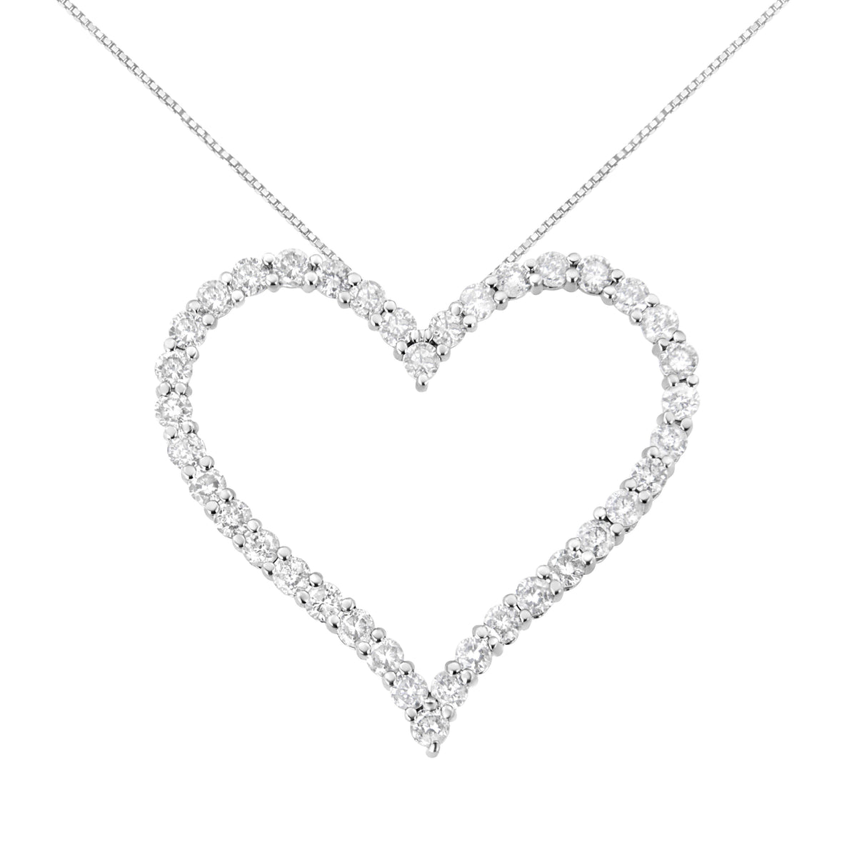 Colgante de corazón abierto de plata de ley .925 con diamantes de talla redonda de 3.0 cttw (color I-J, claridad I2-I3) - 18"