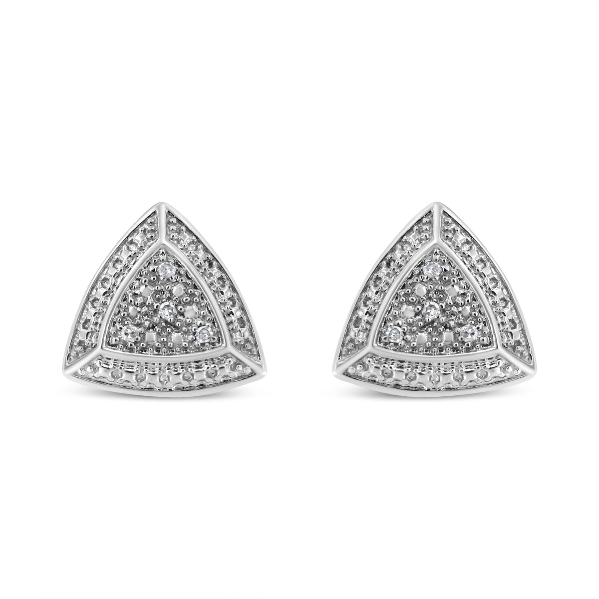 Aretes de plata esterlina .925 con diseño de trillones de 4 piedras con halo y acento de diamantes (Color H-I, Claridad I2-I3)
