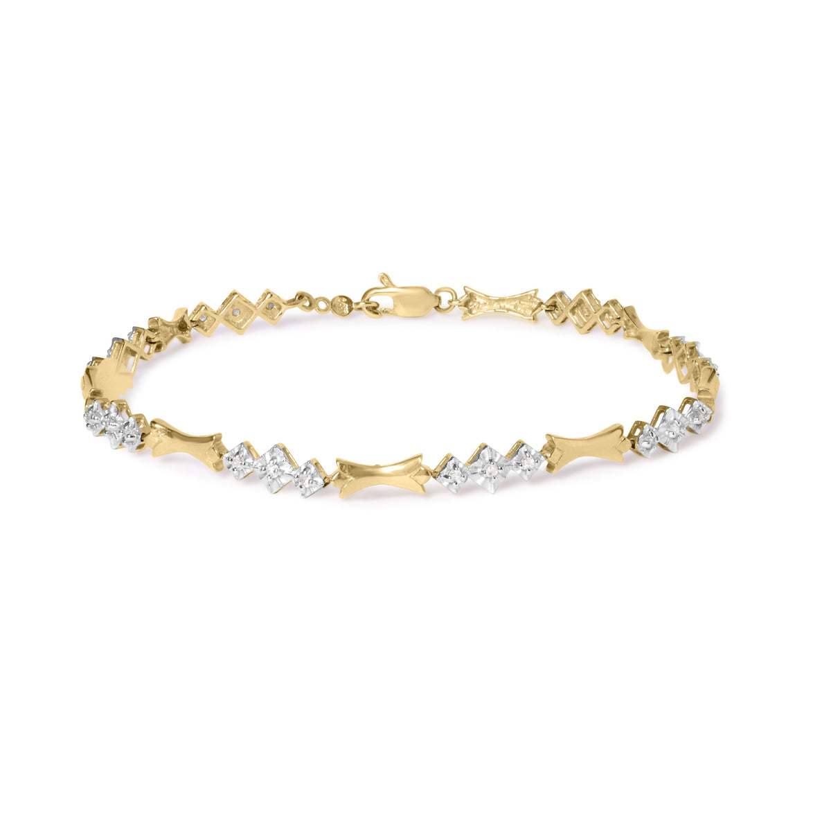 Pulsera de oro de 10k con diamantes de 1/3 Cttw con engaste milagro de barras y eslabones alternados (color I-J, claridad I1-I2) - 7.75 pulgadas