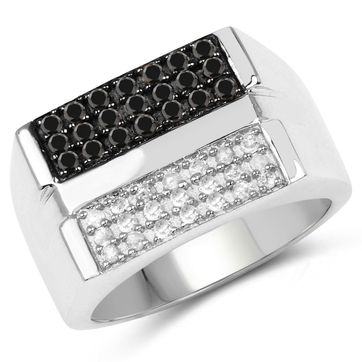 Anillo de plata de ley .925 con diamante negro genuino de 0,64 quilates y diamante blanco