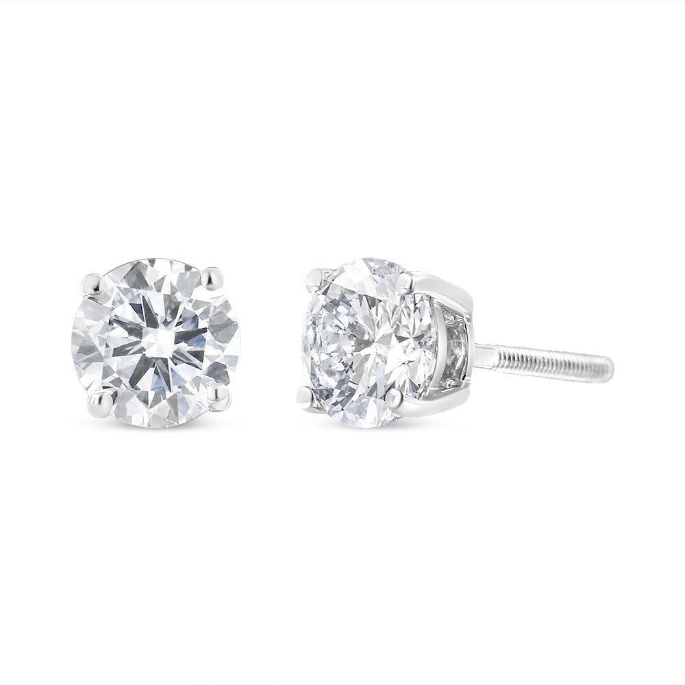 Pendientes solitarios de tuerca de oro blanco de 14 quilates con diamantes cultivados en laboratorio de 1,5 quilates en total con rosca de seguridad (color F-G, claridad VS2-SI1)