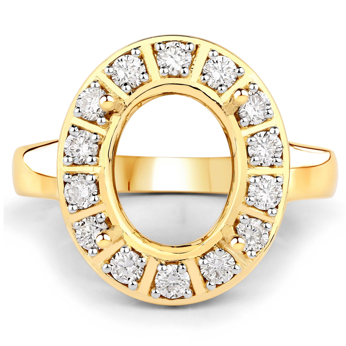 Anillo semimontado de oro amarillo de 14K con diamante blanco auténtico de 0.42 quilates - para gema ovalada de 11x9mm