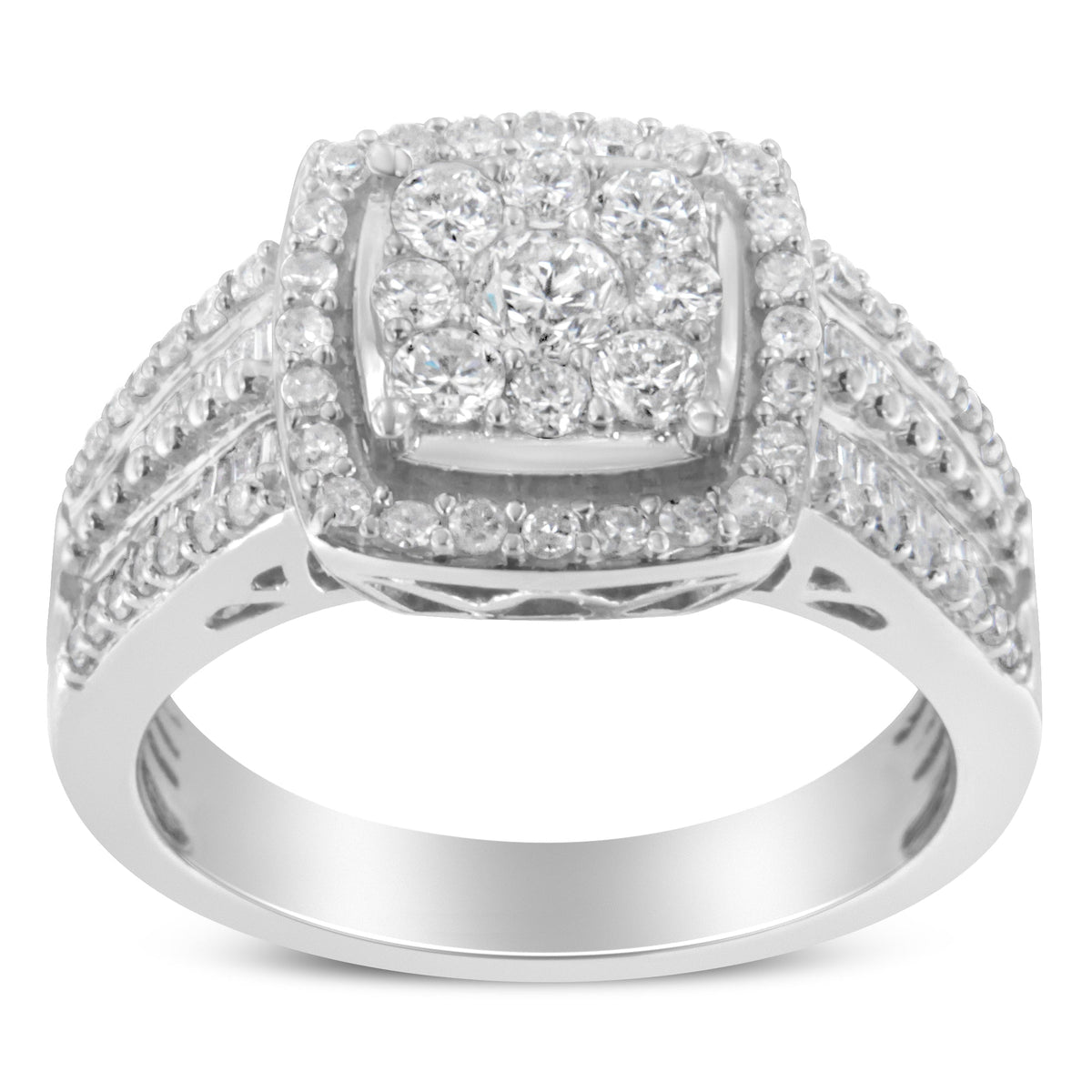 Anillo de racimo de diamantes de oro blanco de 10K (1 quilate en total, color H-I, claridad I1-I2) - Talla 6-3/4