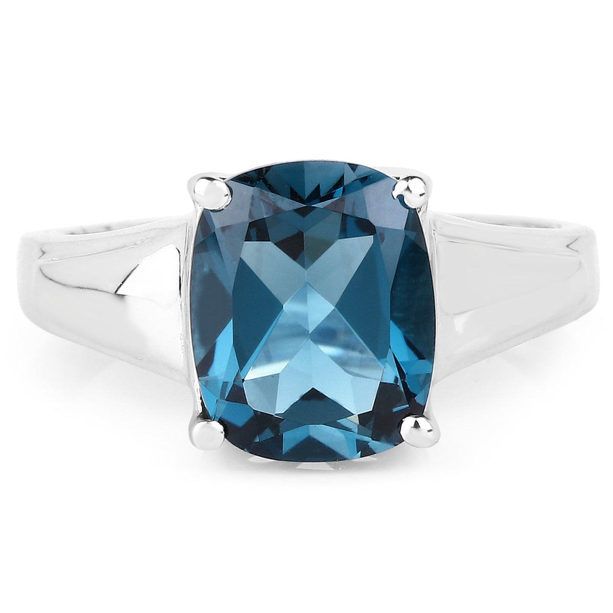 Anillo de plata de ley .925 con topacio azul Londres auténtico de 3.50 quilates
