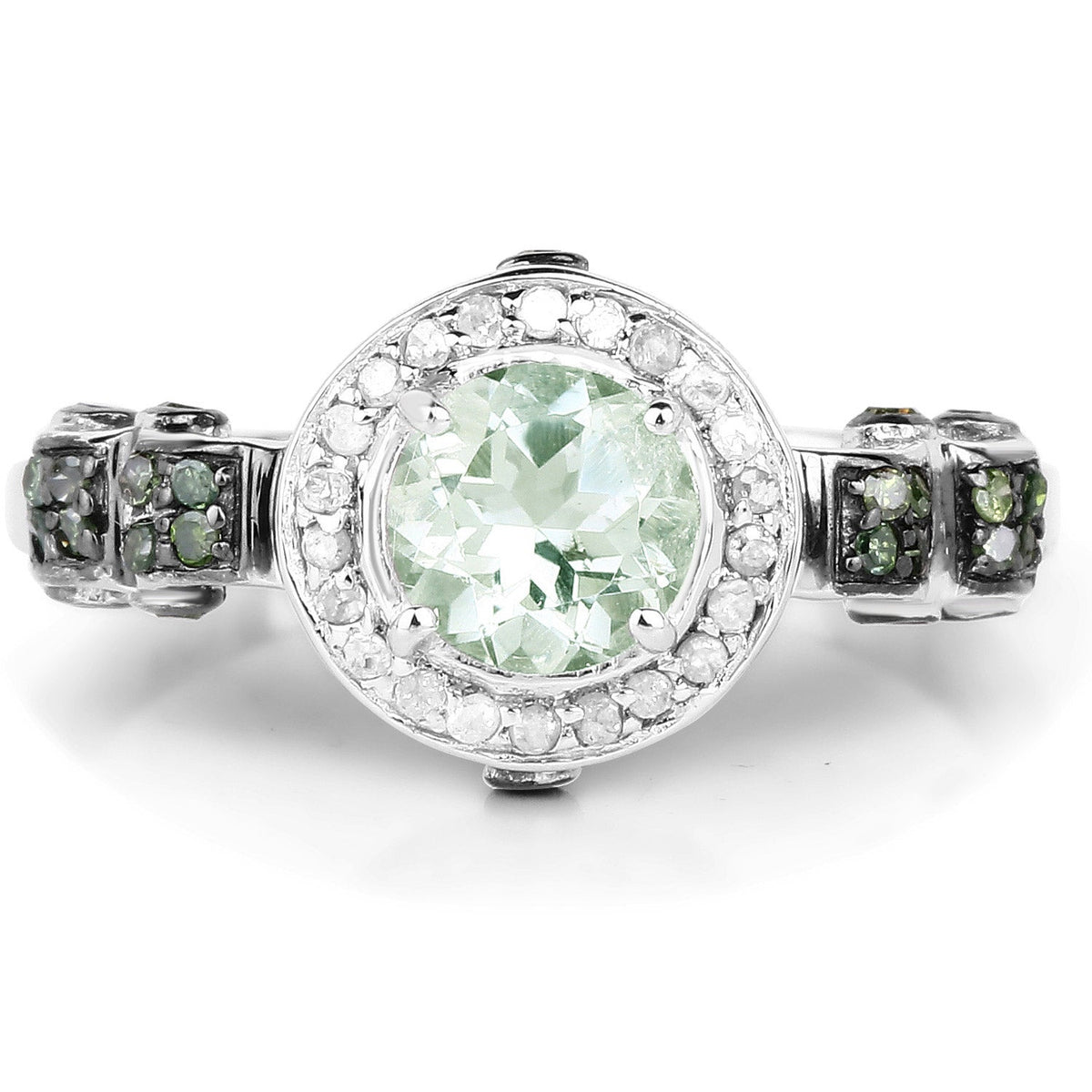 Anillo de plata de ley .925 con amatista verde genuina de 1,07 quilates, diamante verde y diamante blanco