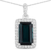 3.55 Carat Genuine Green Tourmaline and White Diamond 14K White Gold Pendant