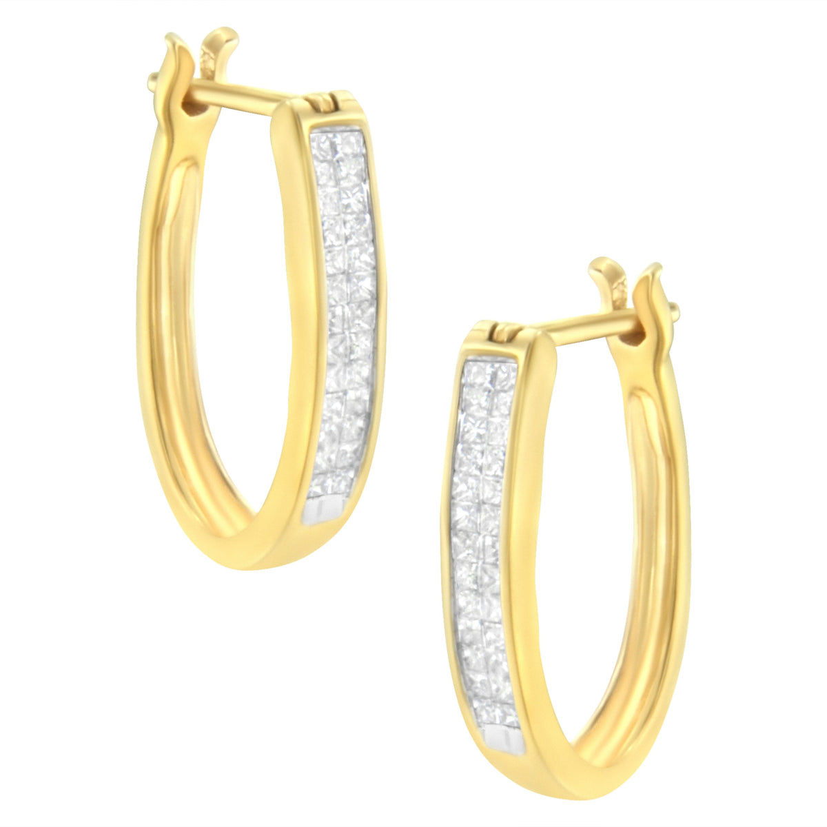 Pendientes de aro de oro amarillo de 10K con diamantes de talla princesa de 1/2 Cttw, engaste invisible (color H-I, claridad SI2-I1)