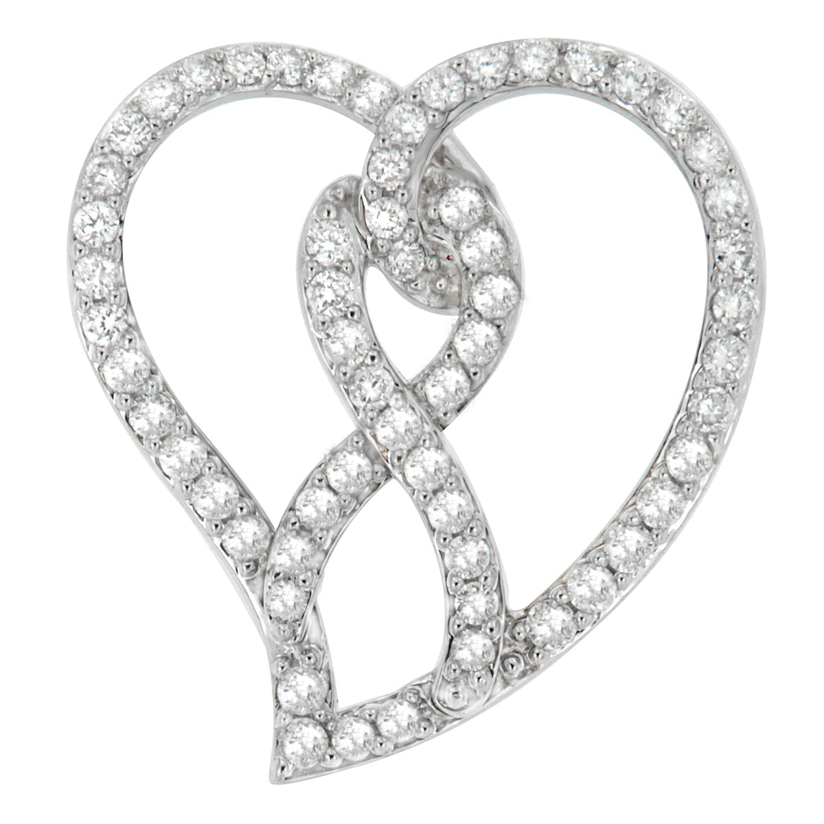 Collar con colgante de oro blanco de 14K con lazo de concientización y corazón abierto de diamantes blancos de 1,0 Cttw y 45 cm (color H-I, claridad I1-I2) - Lazo de diamante blanco
