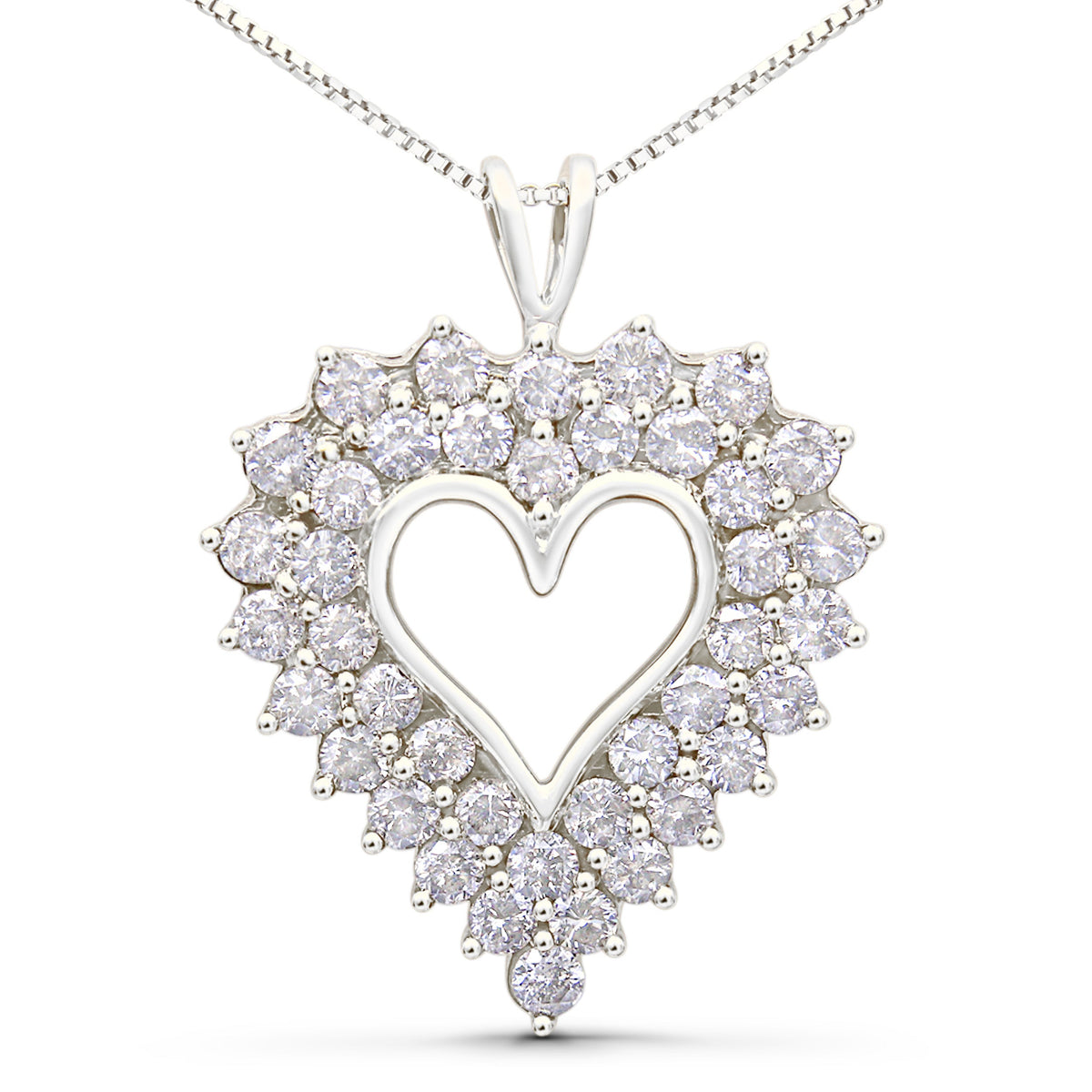 Collar con colgante de corazón abierto de dos hileras de plata de ley 925 con diamantes de 4,0 quilates (color I-J, claridad I2-I3), 45,7 cm