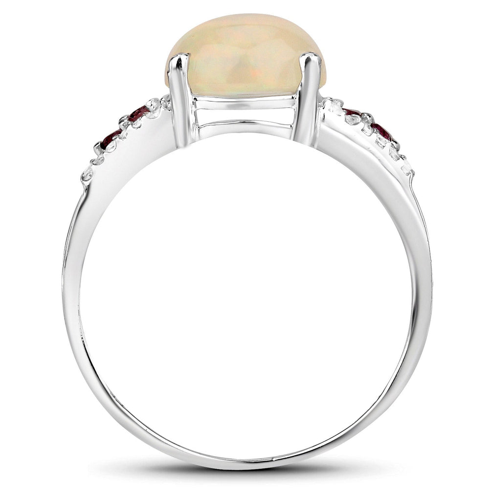 2.05 Carat Genuine Ethiopian Opal, Pink Tourmaline and White Topaz .925 Sterling Silver Ring