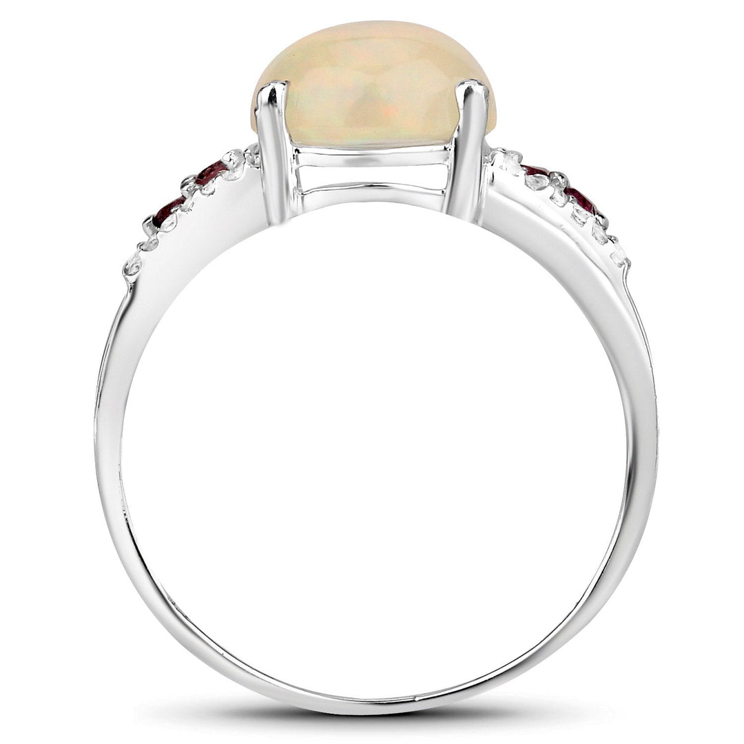 2.05 Carat Genuine Ethiopian Opal, Pink Tourmaline and White Topaz .925 Sterling Silver Ring