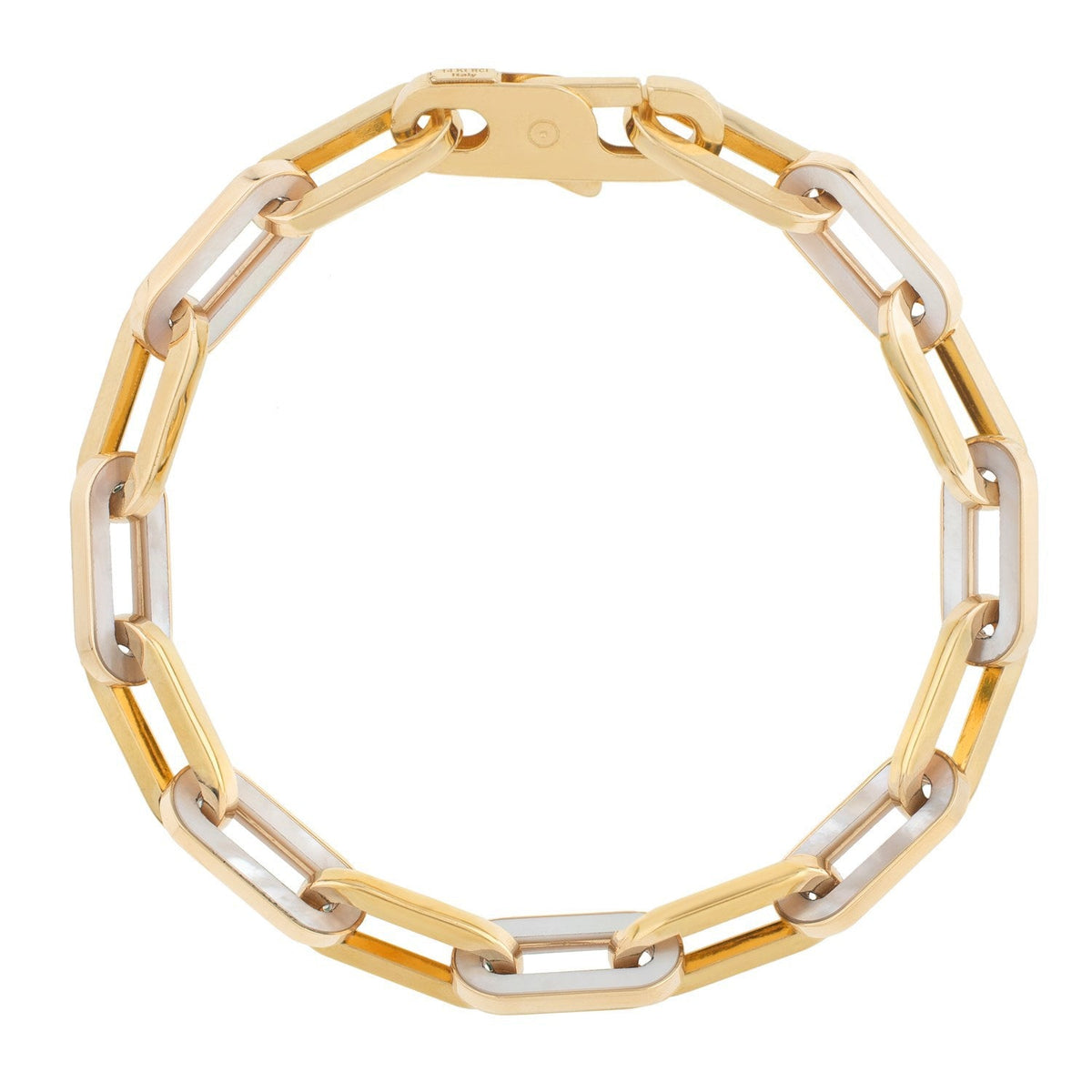 Pulsera de eslabones de gema de oro amarillo de 14k con nácar y eslabones de clip (7.00 mm)