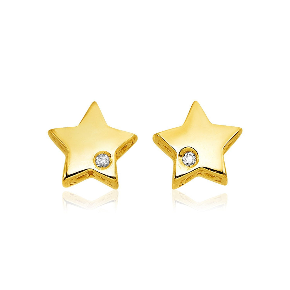 Pendientes de estrella pulidos de oro amarillo de 14k con diamantes