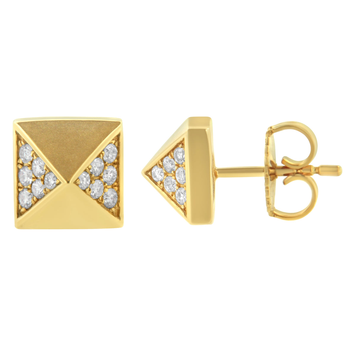 Pendientes de pirámide de oro amarillo de 14 quilates con diamantes de 1/4 Cttw (color G-H, claridad SI1-SI2)