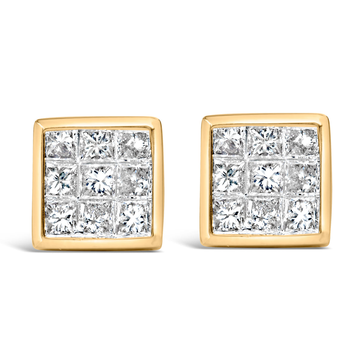 Pendientes de tuerca de oro amarillo de 14 quilates con diamantes de talla princesa de 1,0 quilates en total y cierres de rosca (color J-K, claridad SI1-SI2)