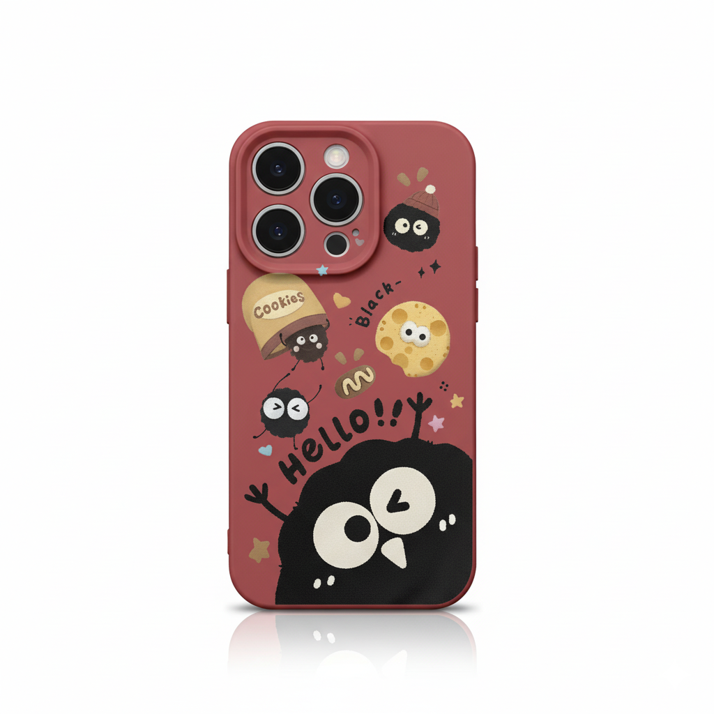 Serie de fundas para teléfono con simpáticos personajes de bolas de carbón negro