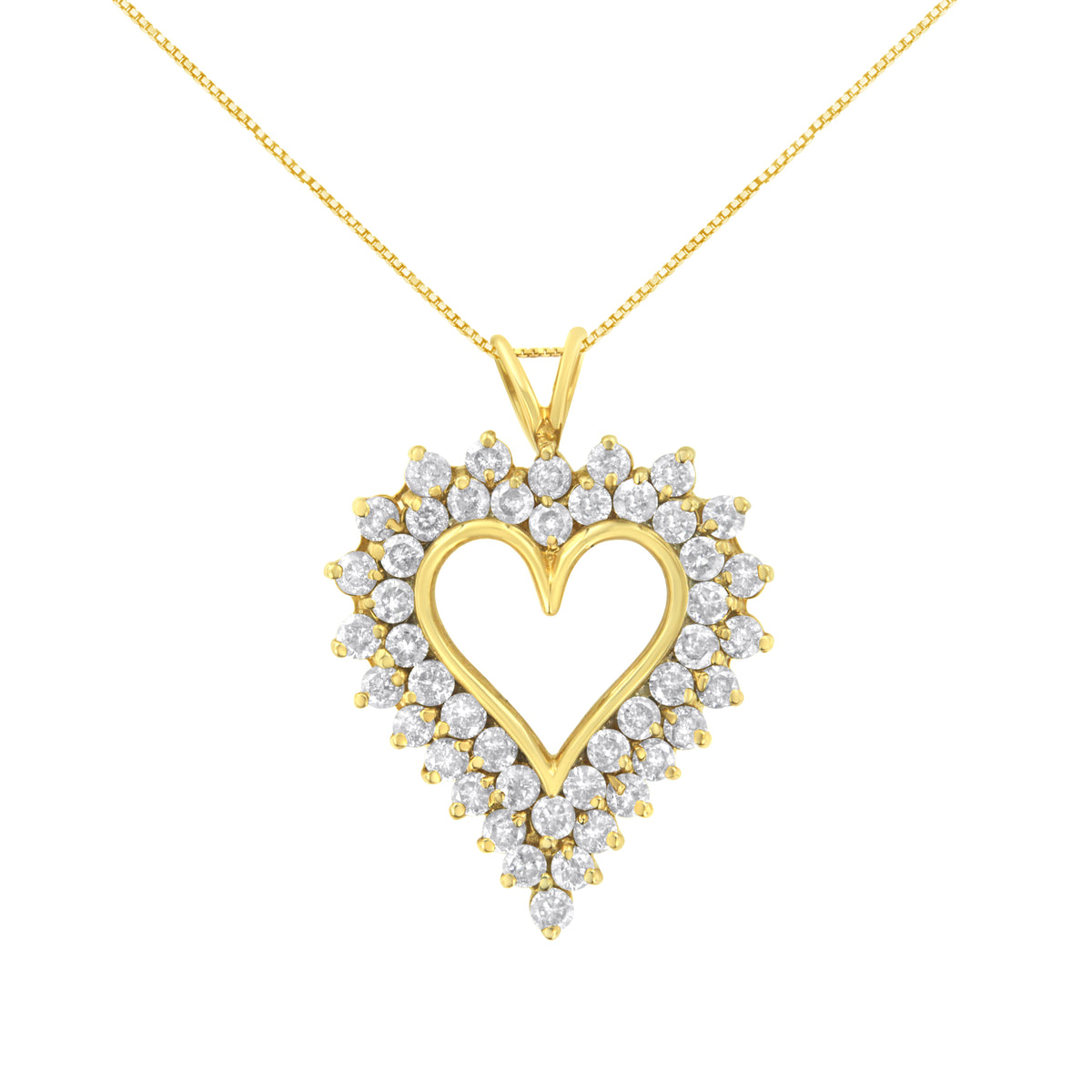Collar con colgante en forma de corazón de racimo de diamantes redondos de oro amarillo de 14K y plata esterlina .925 de 4 quilates (Color K-L, Claridad I1-I2)