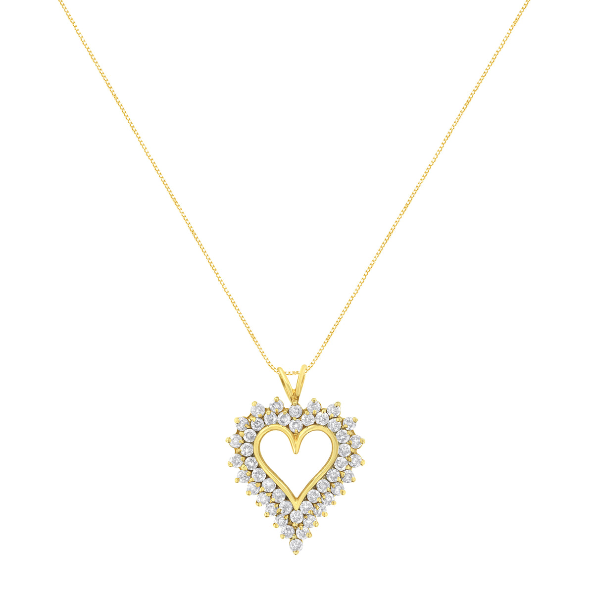 Collar con colgante en forma de corazón de racimo de diamantes redondos de oro amarillo de 14K y plata esterlina .925 de 4 quilates (Color K-L, Claridad I1-I2)