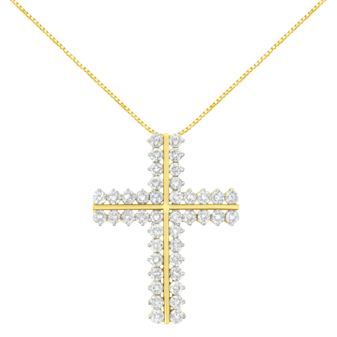 10K Yellow Gold 4.0 Cttw Diamond Two Row Cross 18" Pendant Necklace (J-K Clarity, I1-I2 Color)