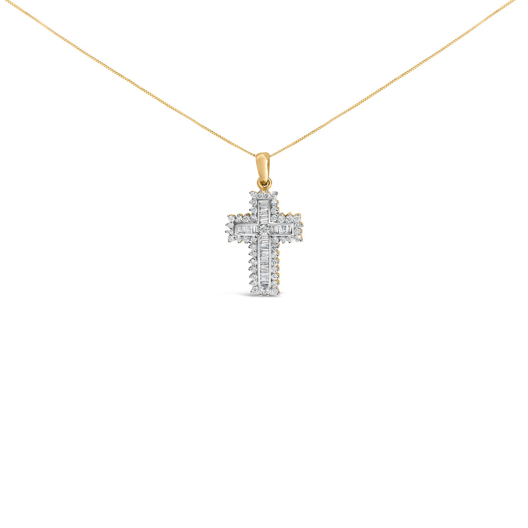 14K Yellow Gold 2.0 Cttw Multi-Row Diamond Cross Pendant Necklace
