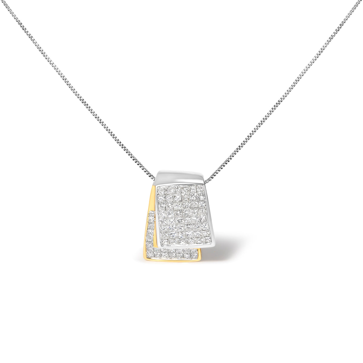 Collar con colgante de caja plegable de oro blanco y amarillo de 14 quilates con diamantes de talla princesa de 2,0 quilates en dos tonos, cadena tipo box de 18 pulgadas (color H-I, claridad SI1-SI2)