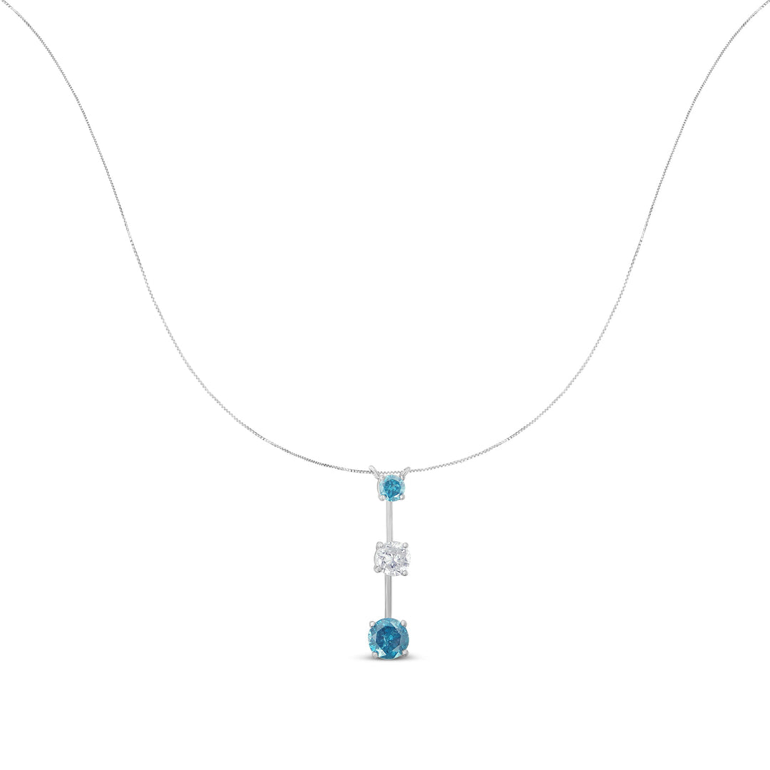14K White Gold 1 1/2 cttw White and Treated Blue Diamond Pendant Necklace (H-I, I1-I2)