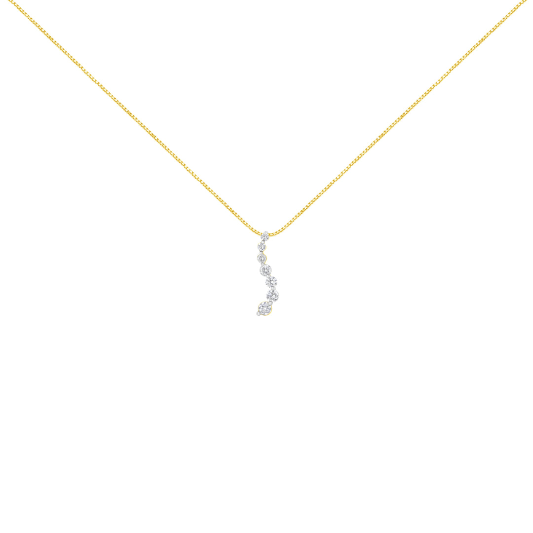 AGS Certified 14K Yellow Gold 2.0 Cttw Baguette and Brilliant Round-Cut Diamond Journey 18" Pendant Necklace (F-G Color, I1-I2 Clarity)