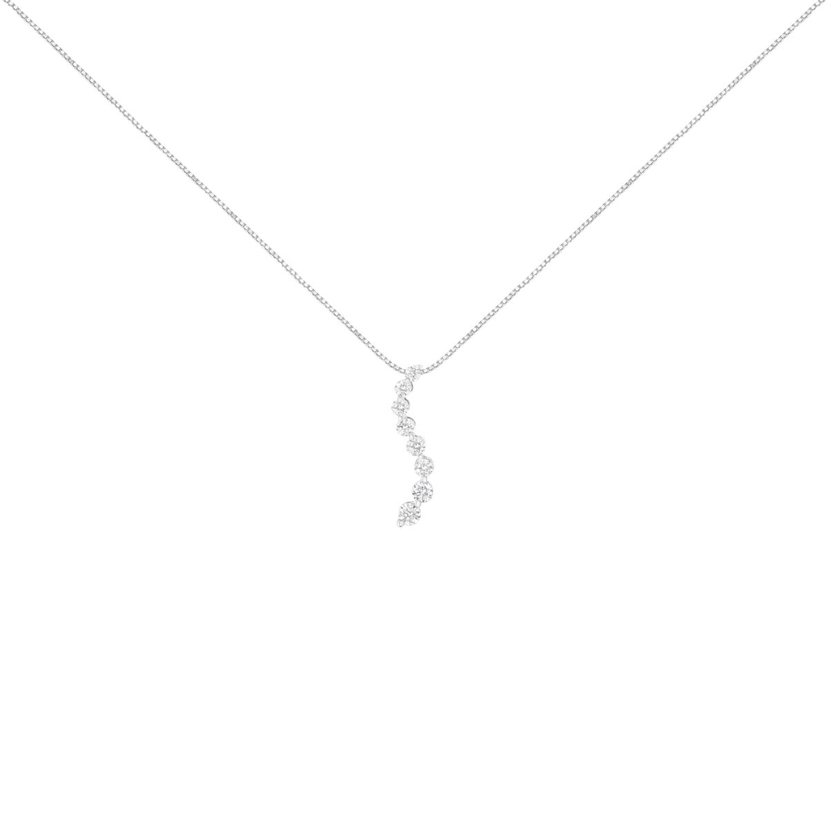 Colgante de oro blanco de 14k con certificación AGS, 3.0 quilates de diamantes baguette y de talla redonda brillante, estilo "Journey", collar de 18" (color F-G, claridad I1-I2)